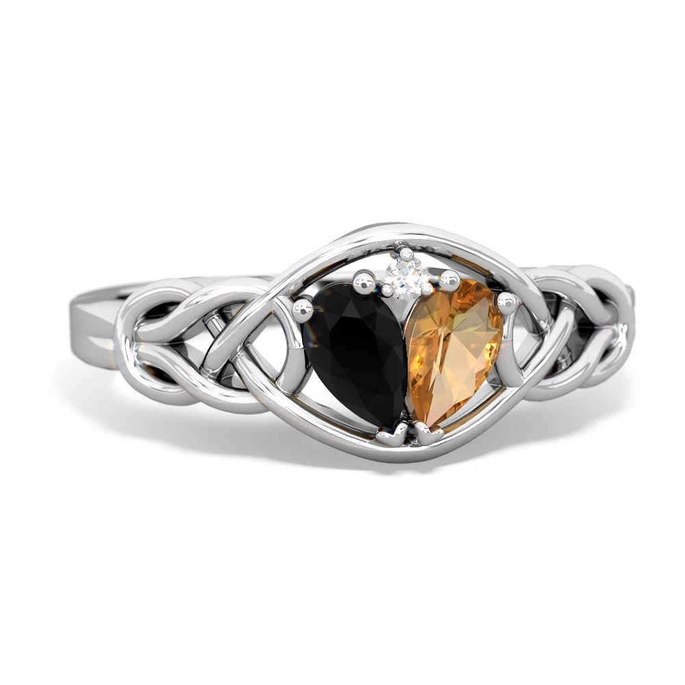 Onyx Celtic Love Knot 14K White Gold ring R5420