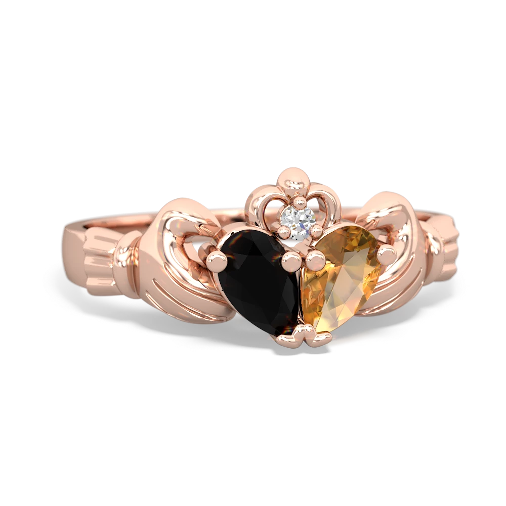 Onyx 'Our Heart' Claddagh 14K Rose Gold ring R2388