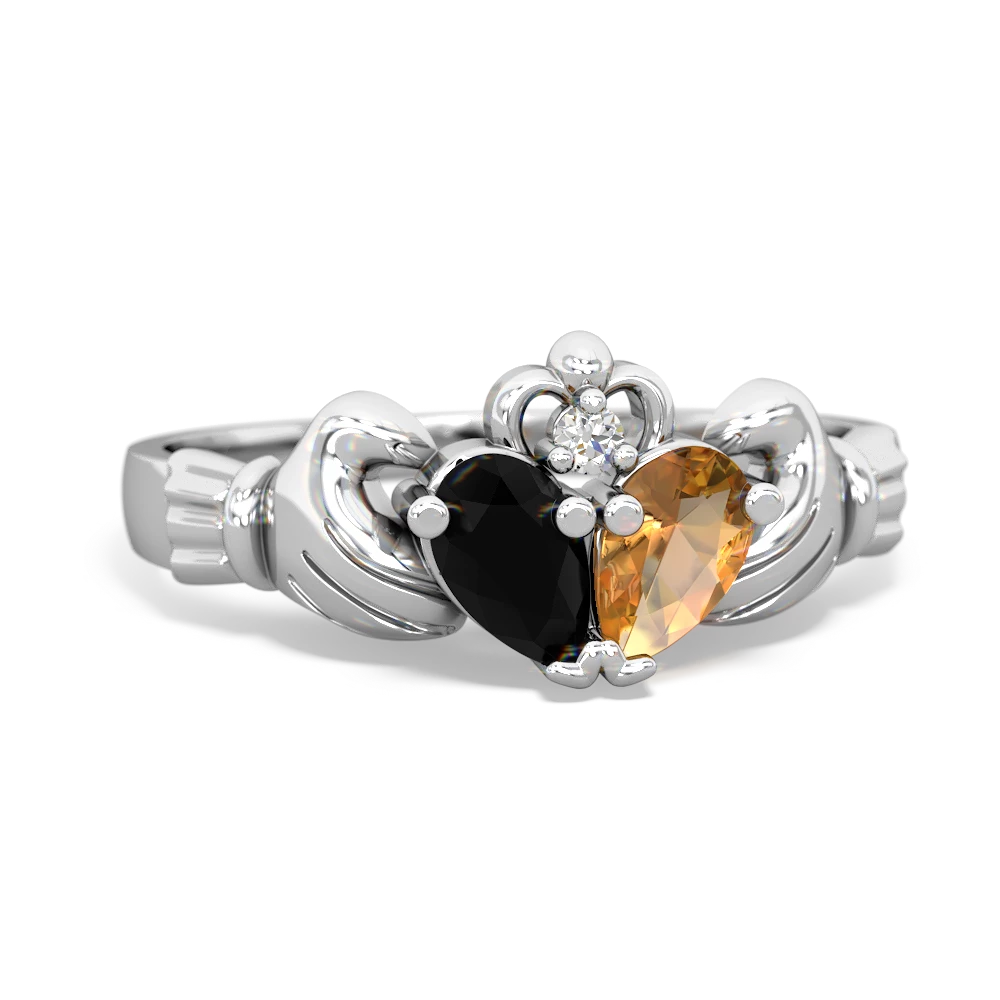 Onyx 'Our Heart' Claddagh 14K White Gold ring R2388