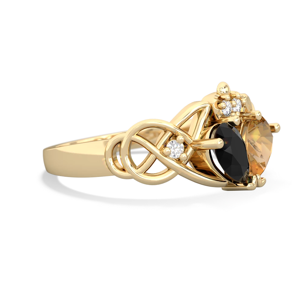 Onyx 'One Heart' Celtic Knot Claddagh 14K Yellow Gold ring R5322