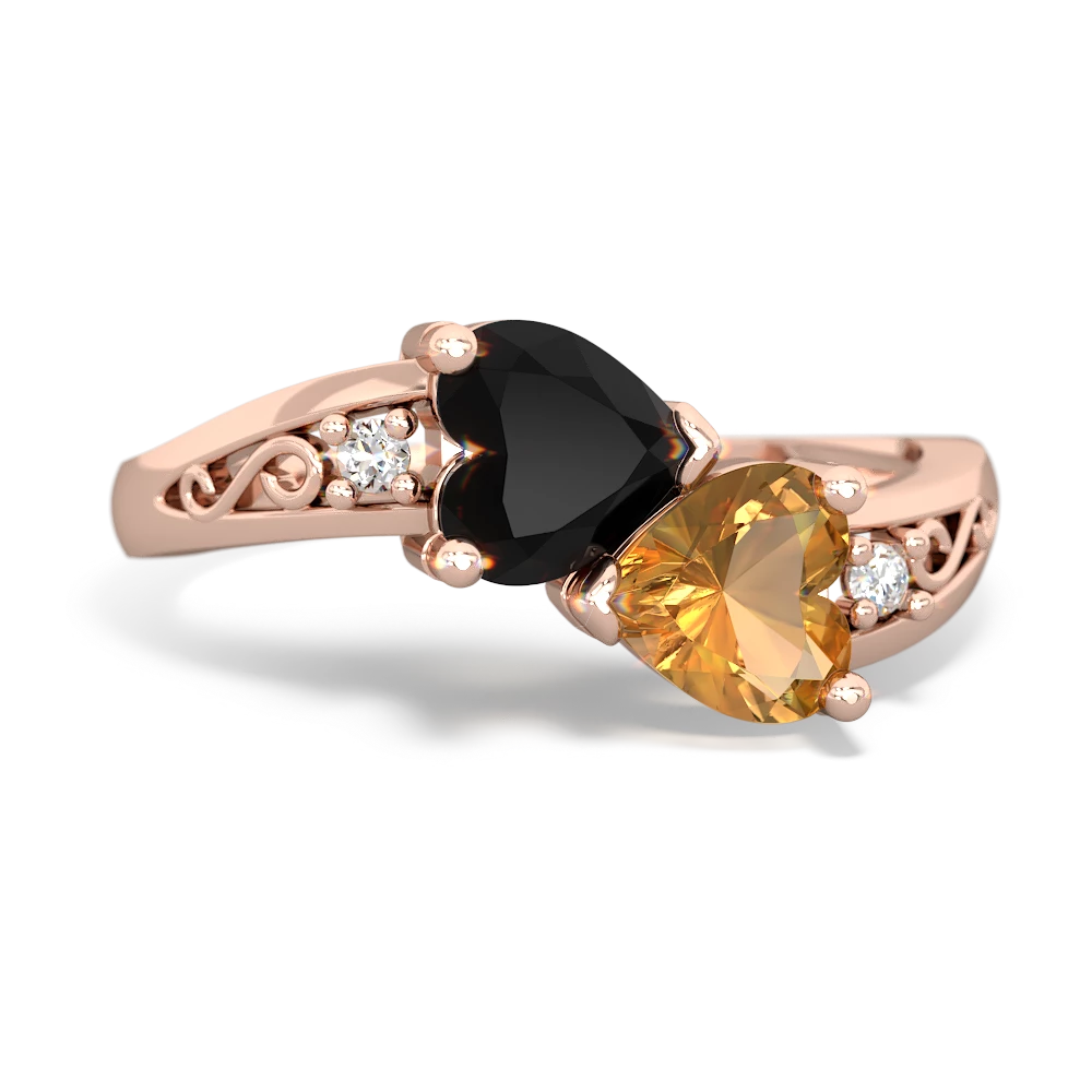 Onyx Snuggling Hearts 14K Rose Gold ring R2178