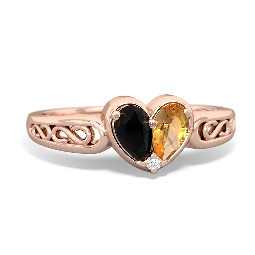 Onyx Filligree 'One Heart' 14K Rose Gold ring R5070