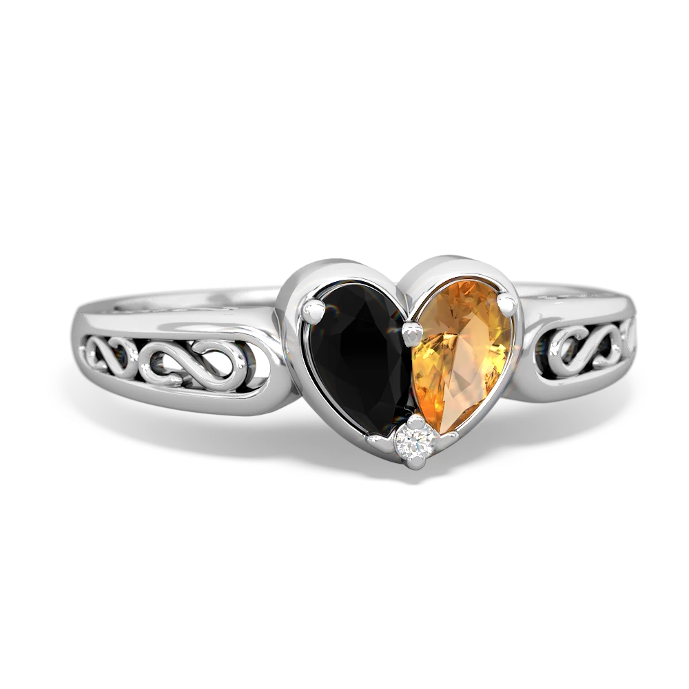 Onyx Filligree 'One Heart' 14K White Gold ring R5070