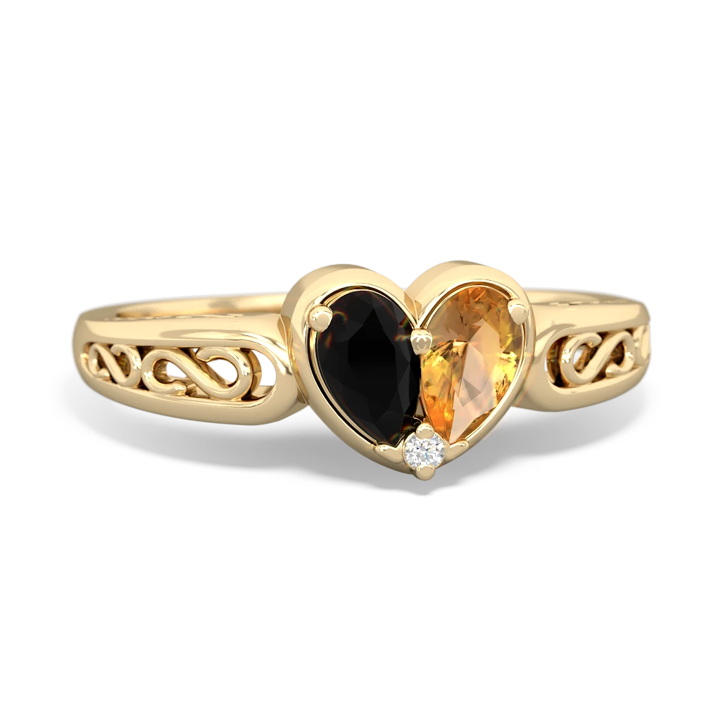 Onyx Filligree 'One Heart' 14K Yellow Gold ring R5070