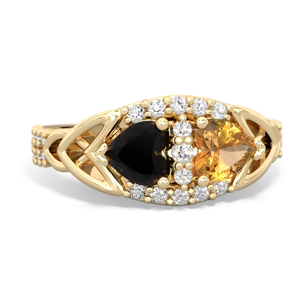 Onyx Sparkling Celtic Knot 14K Yellow Gold ring R2645