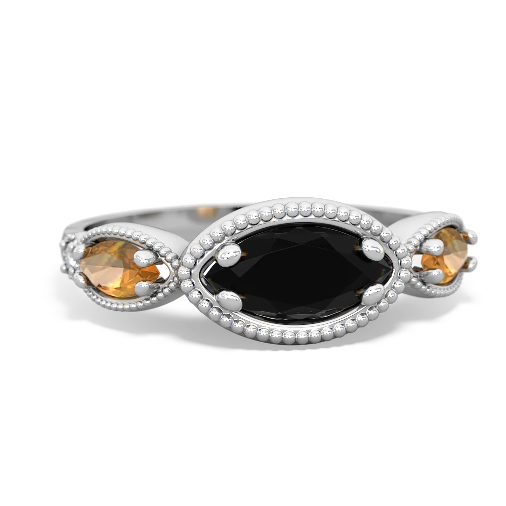 Onyx Milgrain Marquise 14K White Gold ring R5700