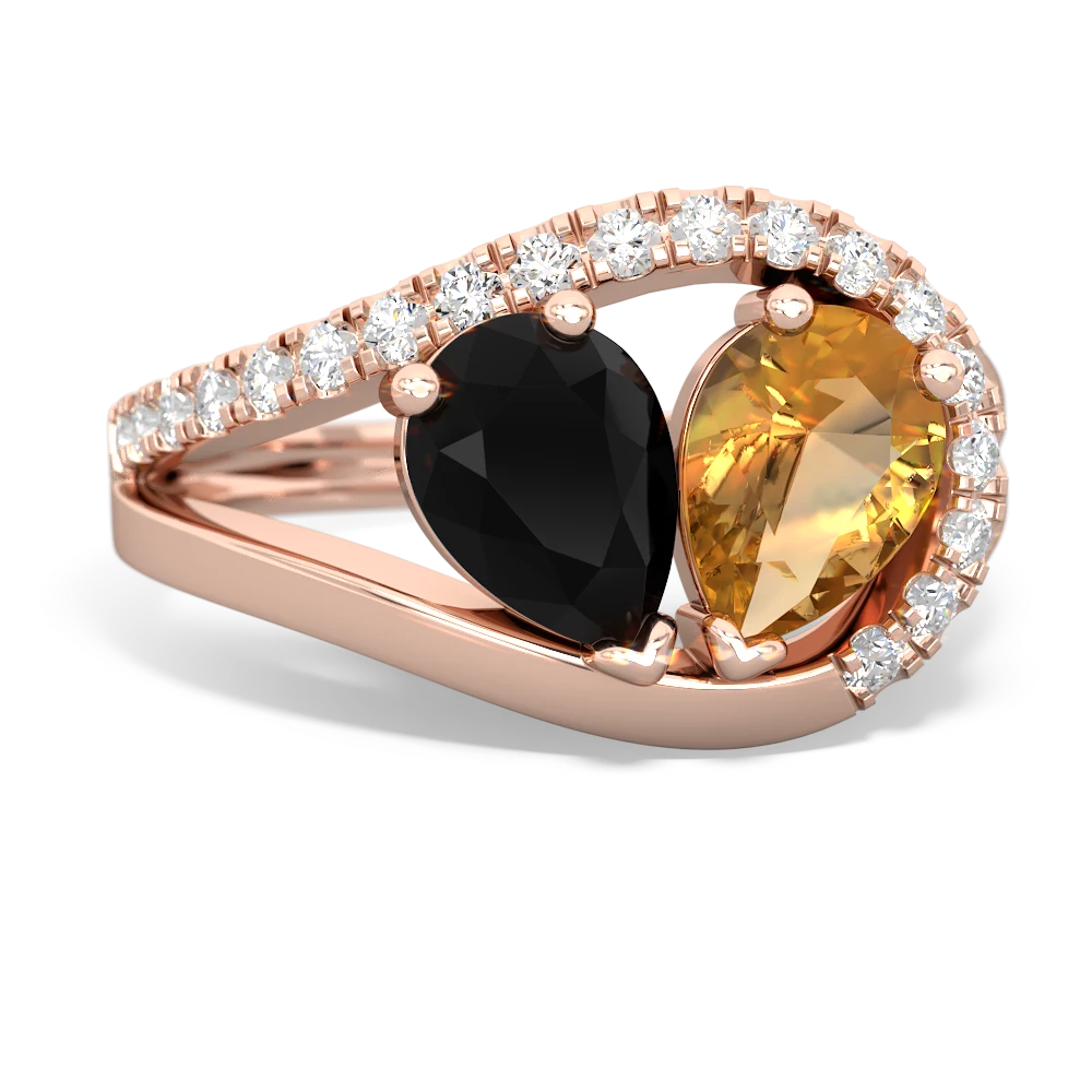 Onyx Nestled Heart Keepsake 14K Rose Gold ring R5650