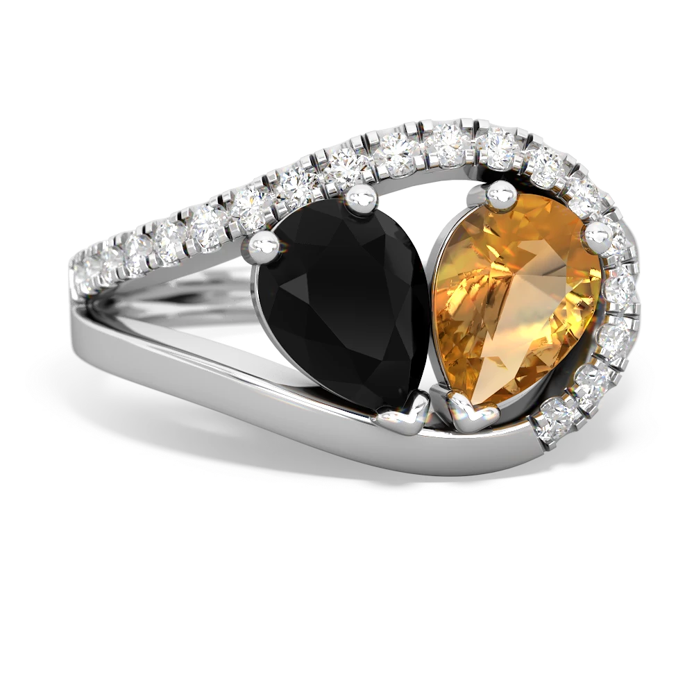 Onyx Nestled Heart Keepsake 14K White Gold ring R5650