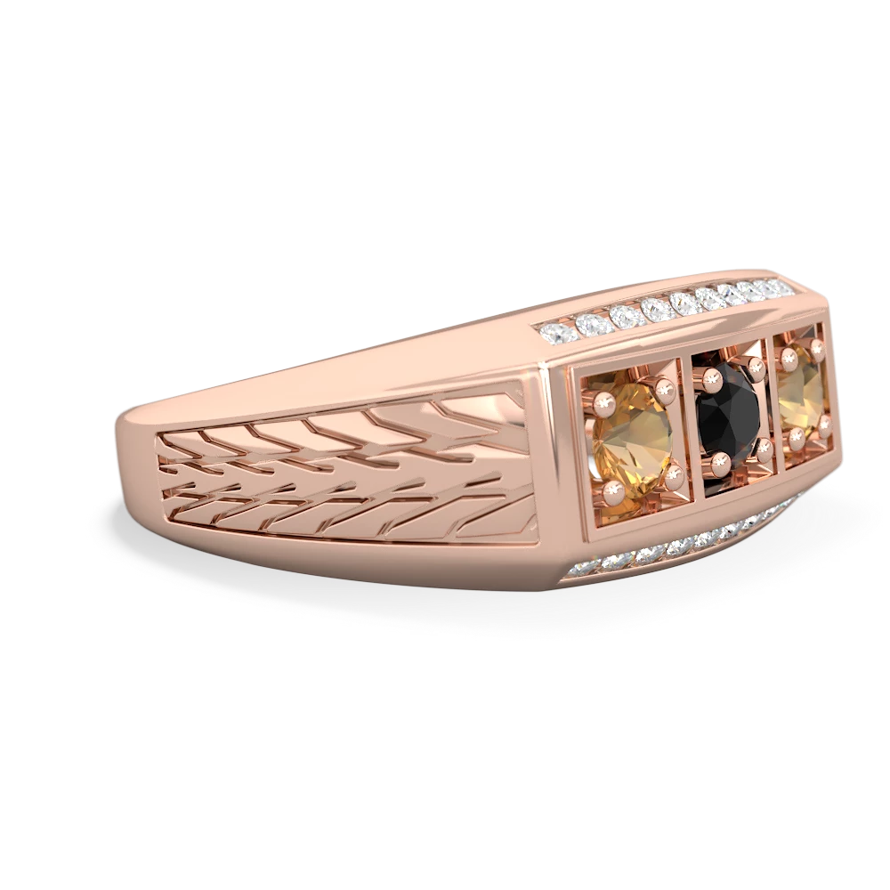 Onyx Three Stone Tire Tread Men's 14K Rose Gold ring R0520