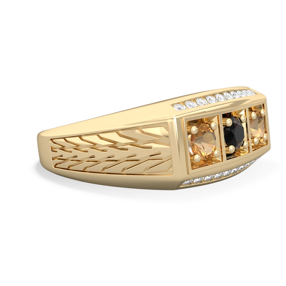 Onyx Three Stone Tire Tread Men's 14K Yellow Gold ring R0520