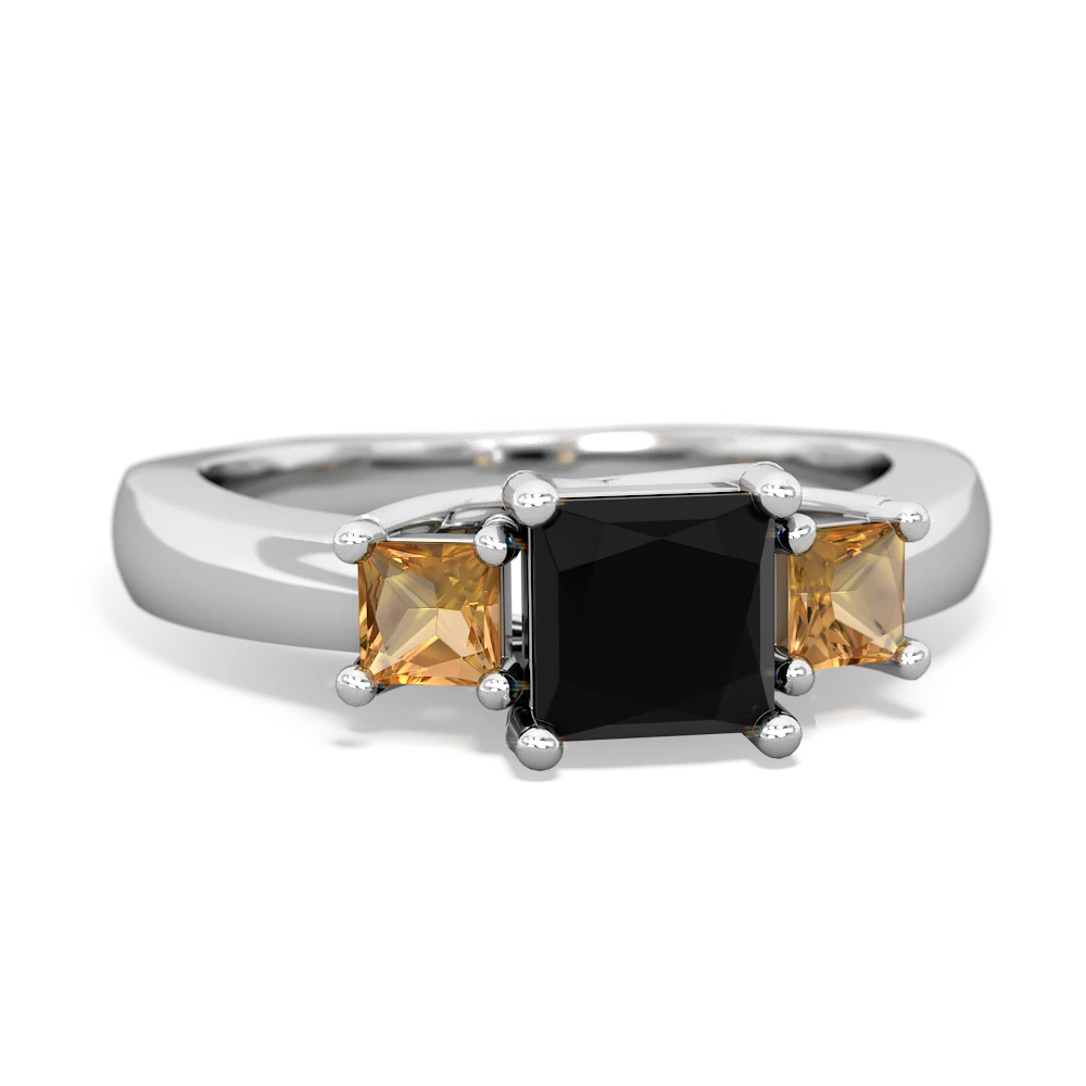 Onyx Three Stone Trellis 14K White Gold ring R4015