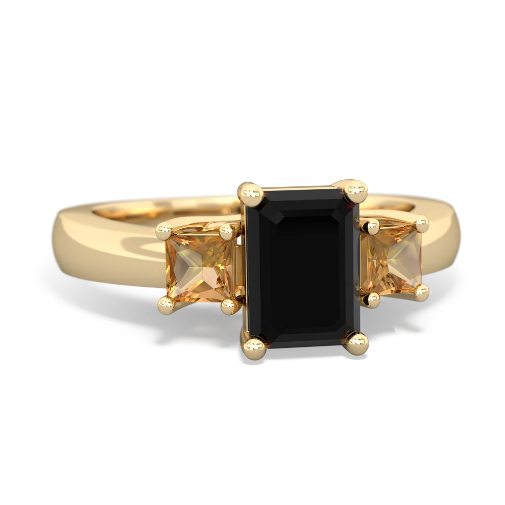 Onyx Three Stone Emerald-Cut Trellis 14K Yellow Gold ring R4021