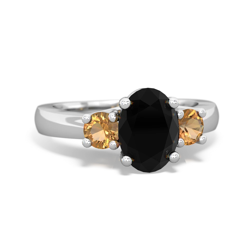 Onyx Three Stone Oval Trellis 14K White Gold ring R4024