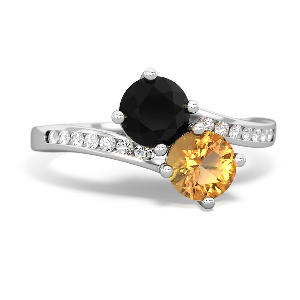 Onyx Channel Set Two Stone 14K White Gold ring R5303