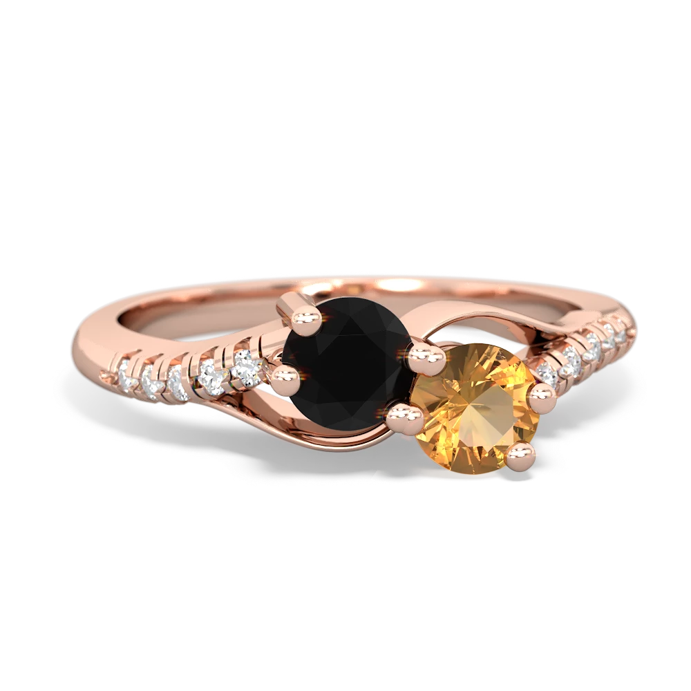 Onyx Infinity Pave Two Stone 14K Rose Gold ring R5285