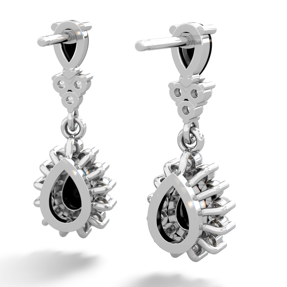 Onyx Halo Pear Dangle 14K White Gold earrings E1882