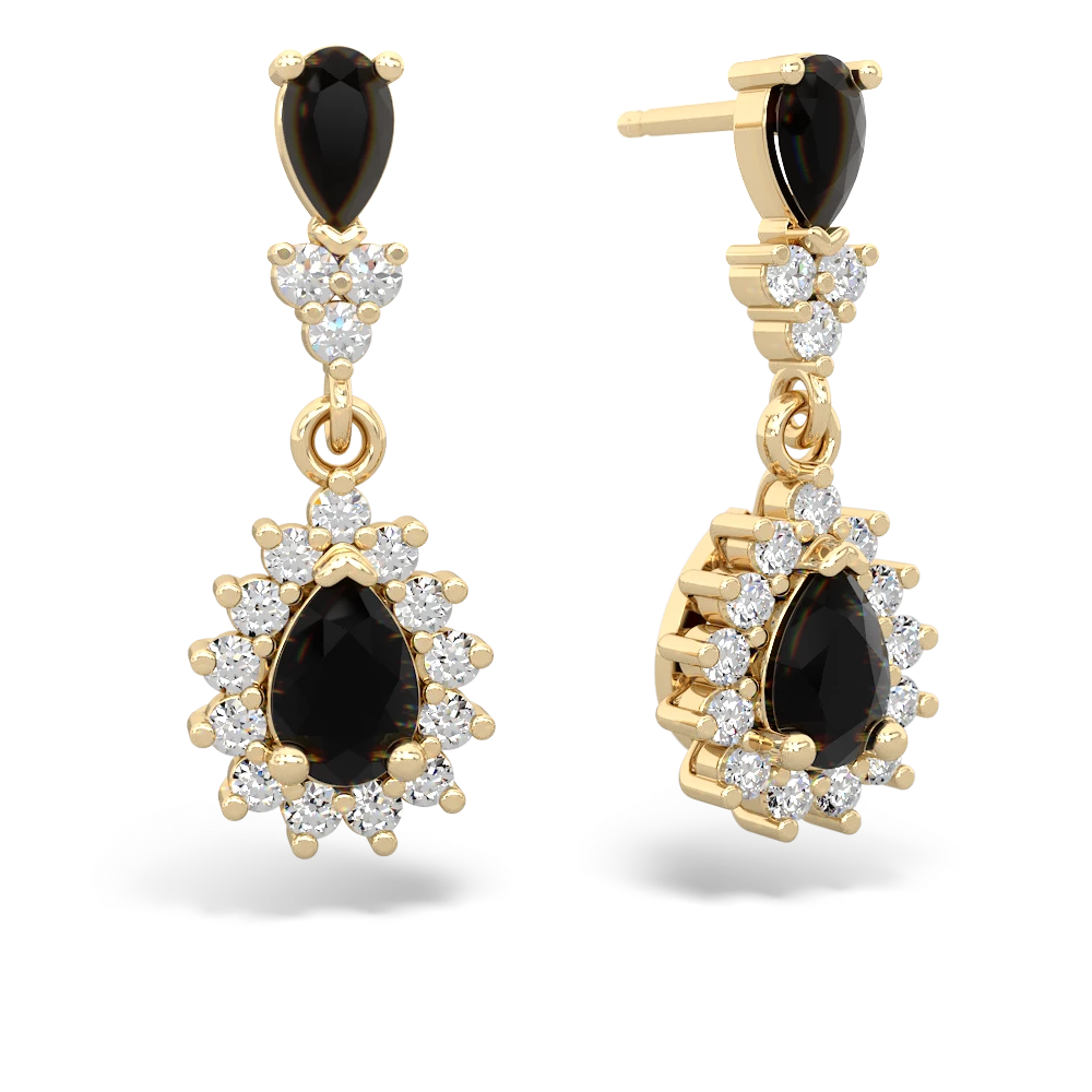 Onyx Halo Pear Dangle 14K Yellow Gold earrings E1882