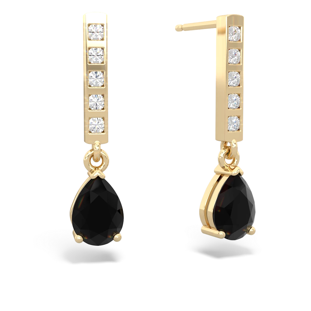 Onyx Art Deco Diamond Drop 14K Yellow Gold earrings E5324