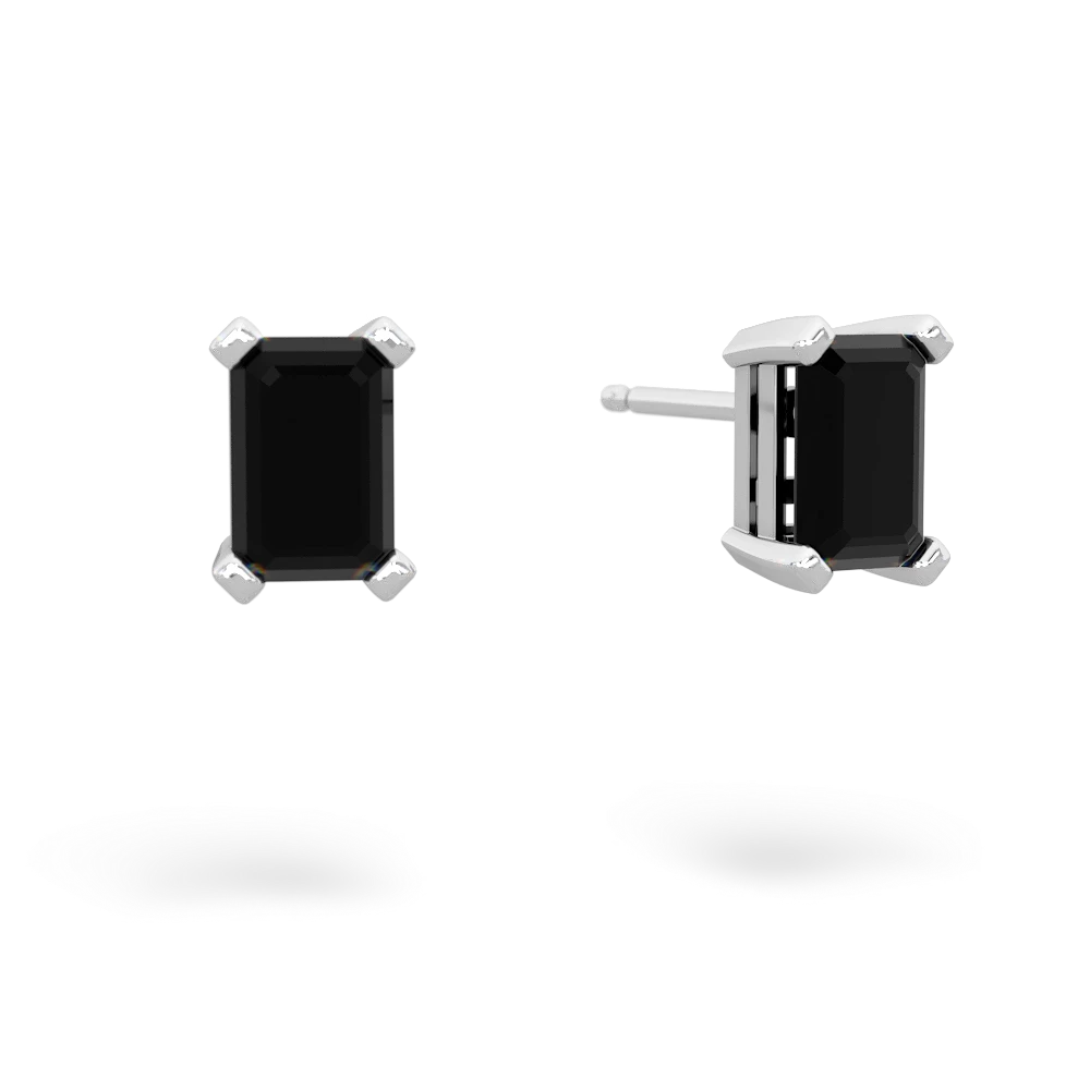 Onyx 6X4mm Emerald-Cut Stud 14K White Gold earrings E1855