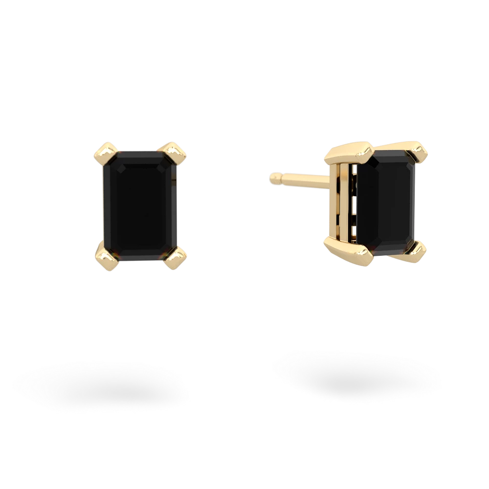 Onyx 6X4mm Emerald-Cut Stud 14K Yellow Gold earrings E1855