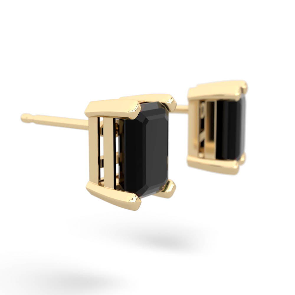 Onyx 7X5mm Emerald-Cut Stud 14K Yellow Gold earrings E1856