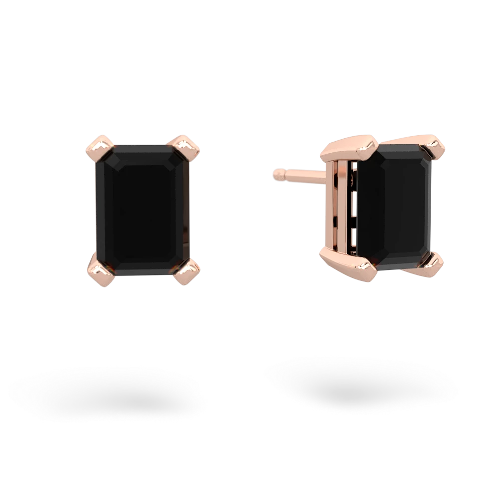 Onyx 7X5mm Emerald-Cut Stud 14K Rose Gold earrings E1856