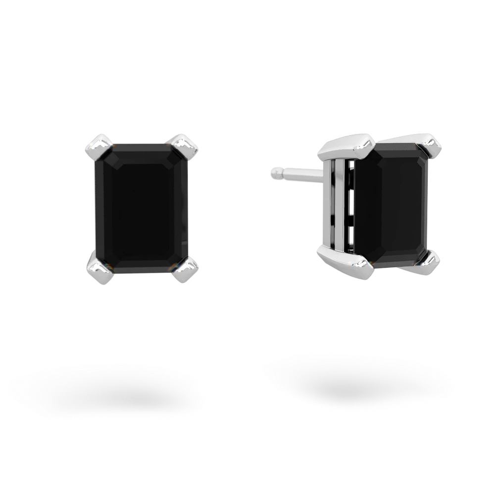 Onyx 7X5mm Emerald-Cut Stud 14K White Gold earrings E1856