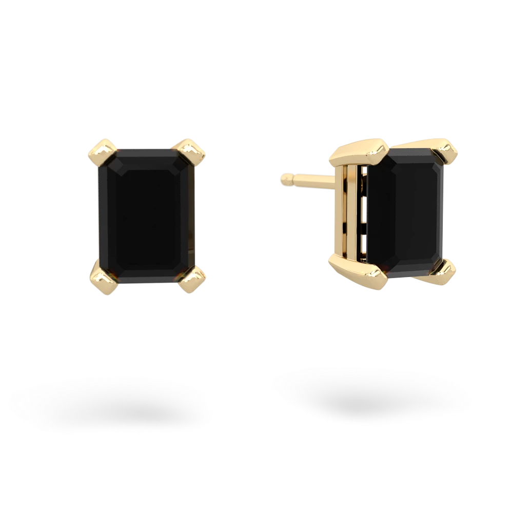 Onyx 7X5mm Emerald-Cut Stud 14K Yellow Gold earrings E1856