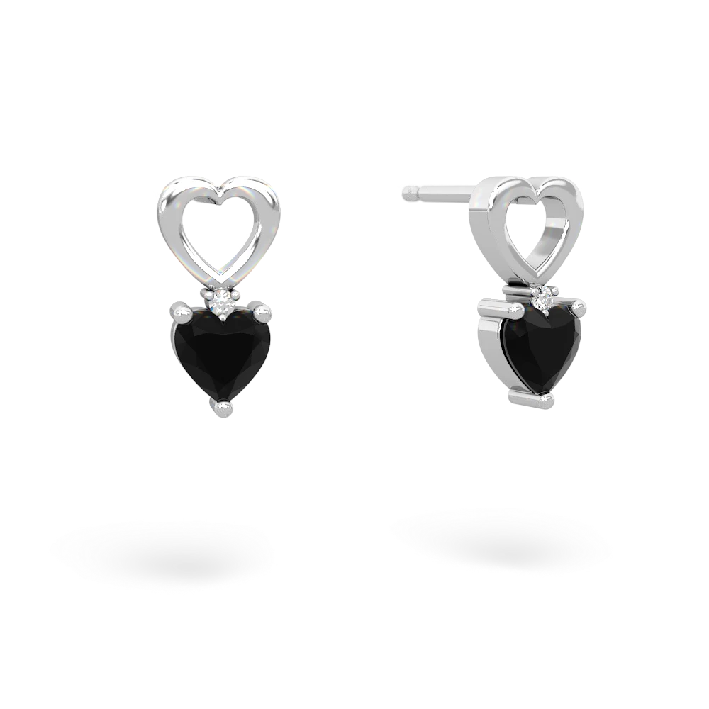 Onyx Four Hearts earrings 14K White Gold JewelsForMe