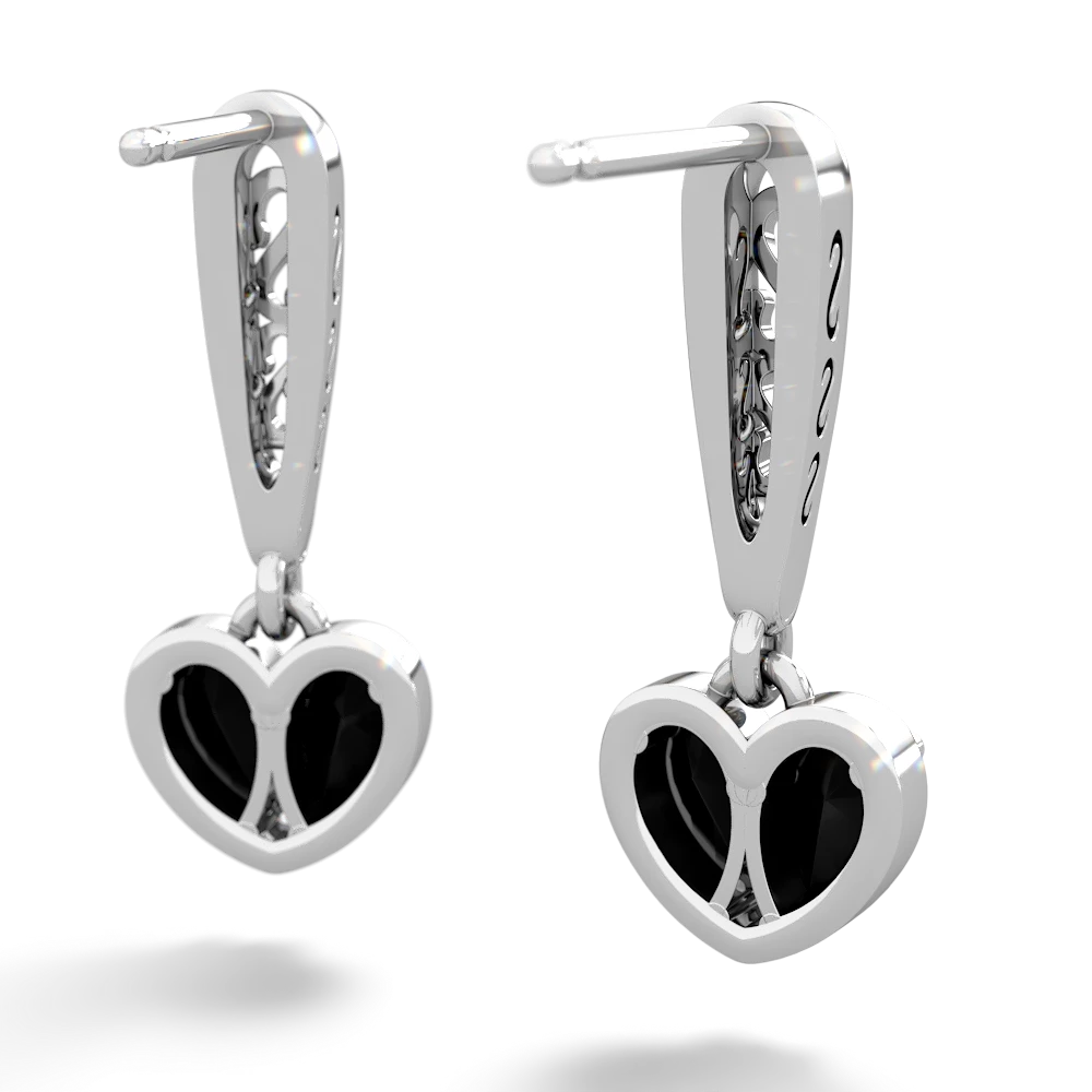 Onyx Filligree Heart 14K White Gold earrings E5070