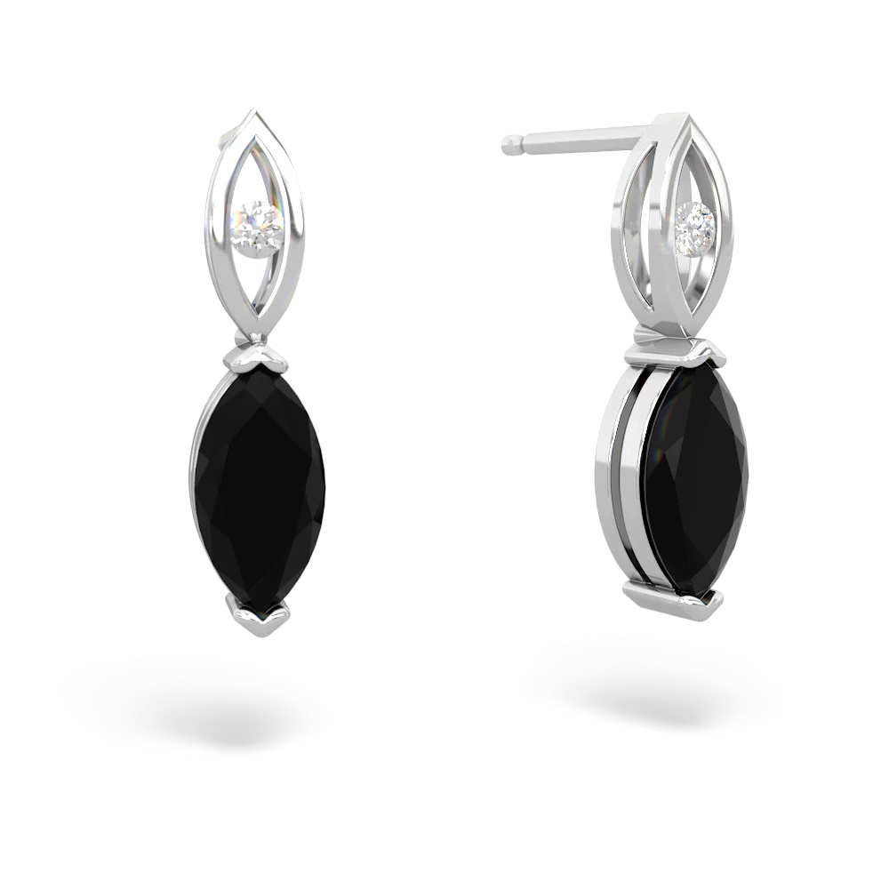 Onyx Marquise Drop 14K White Gold earrings E5333