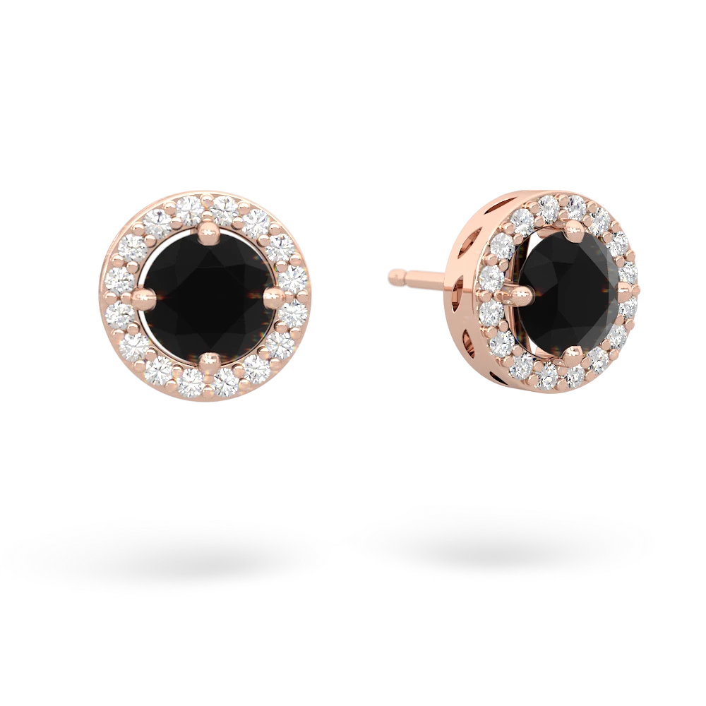 Onyx Halo 14K Rose Gold earrings E5320