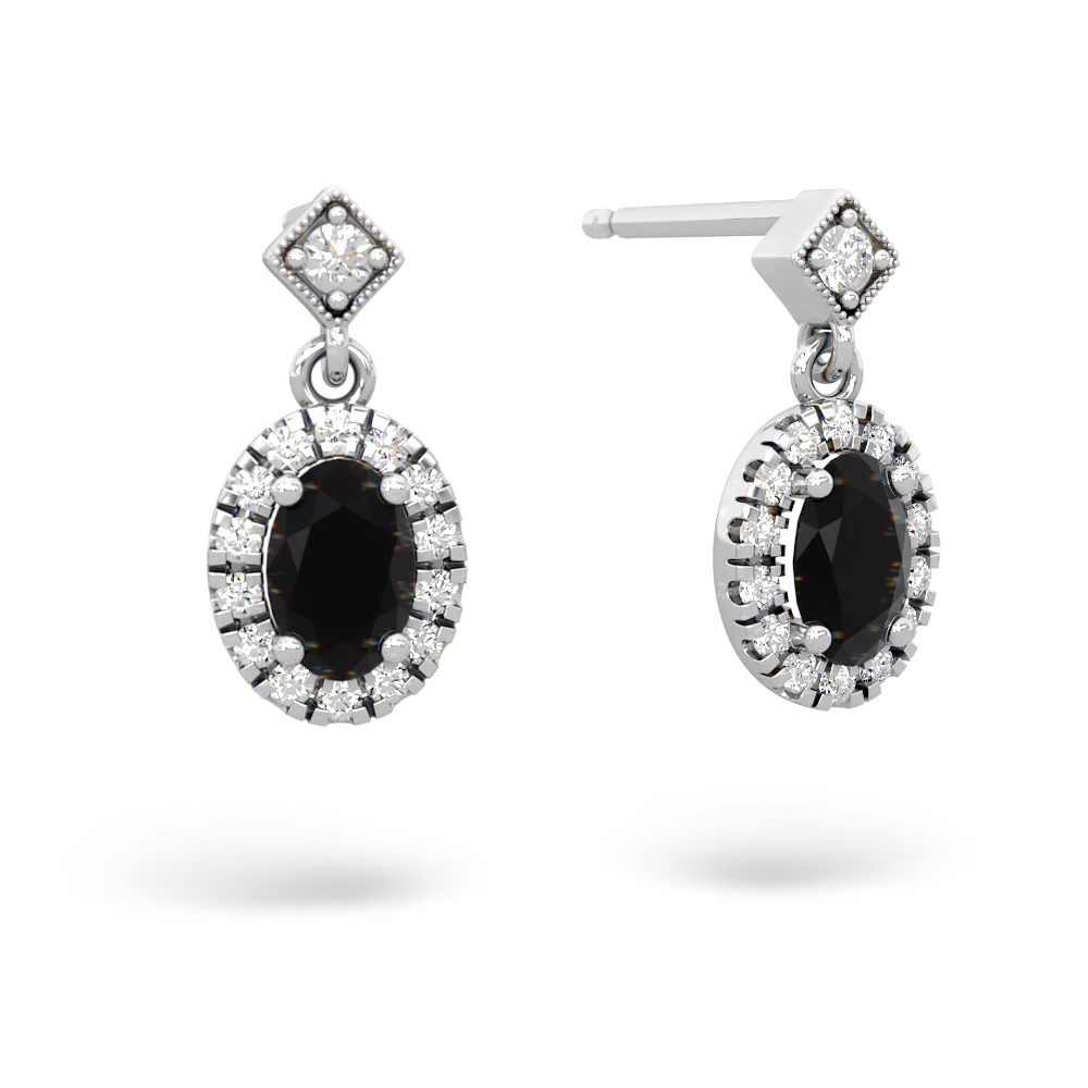 Onyx Antique-Style Halo 14K White Gold earrings E5720