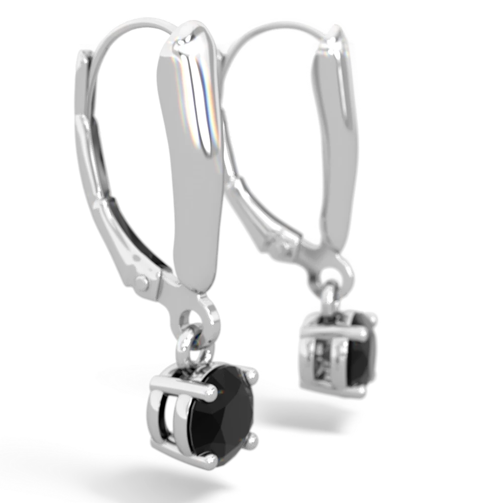 Onyx 5Mm Round Lever Back 14K White Gold earrings E2785