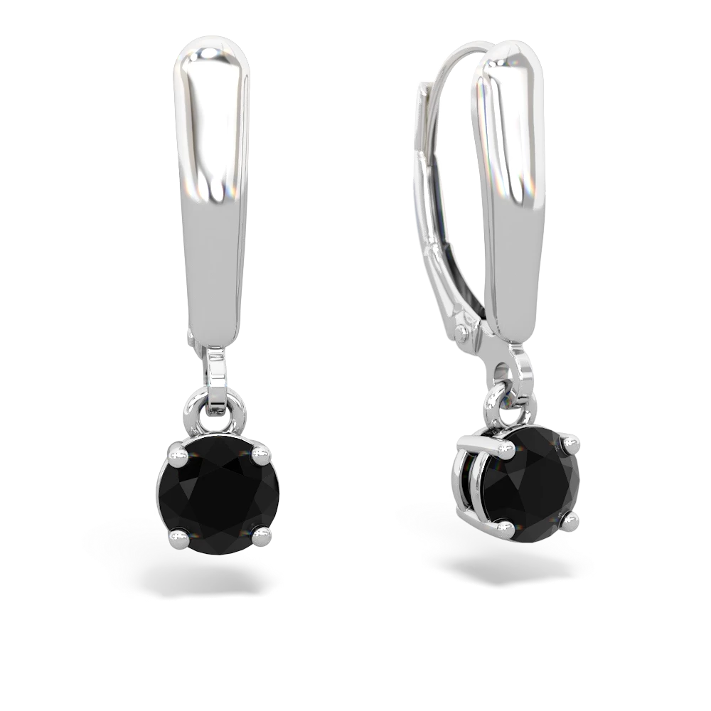 Onyx 5Mm Round Lever Back 14K White Gold earrings E2785