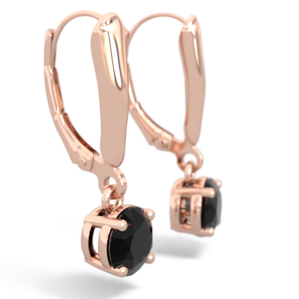 Onyx 6Mm  Round Lever Back 14K Rose Gold earrings E2786