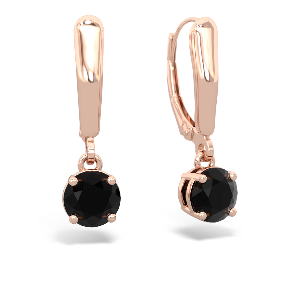 Onyx 6Mm  Round Lever Back 14K Rose Gold earrings E2786