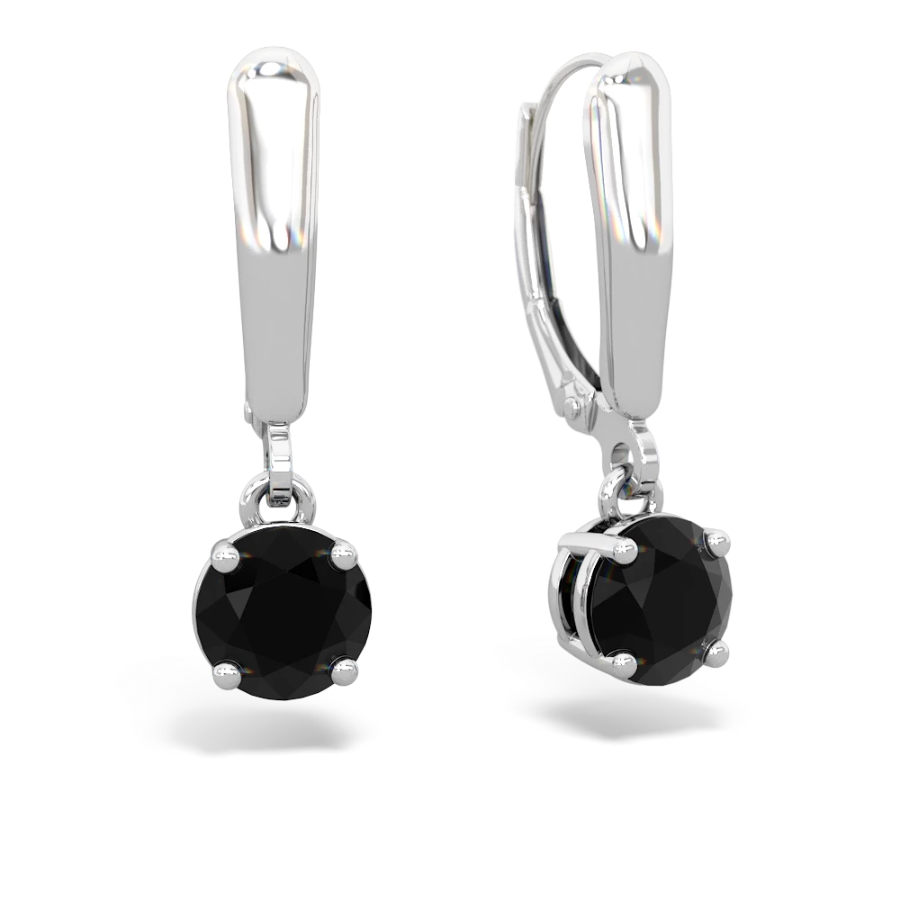 Onyx 6Mm  Round Lever Back 14K White Gold earrings E2786