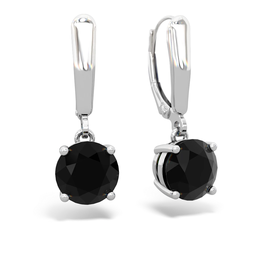 Onyx 8Mm  Round Lever Back 14K White Gold earrings E2788