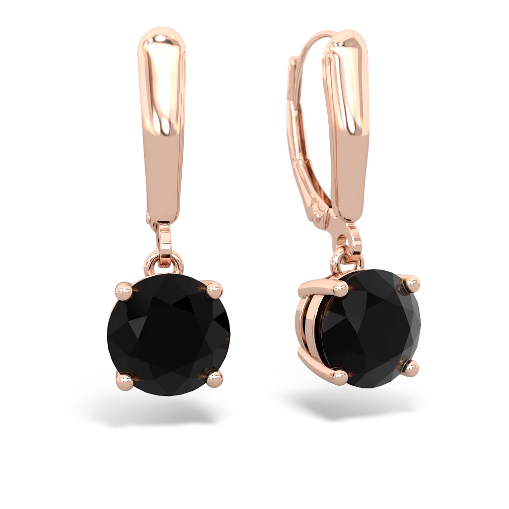 Onyx 8Mm  Round Lever Back 14K Rose Gold earrings E2788