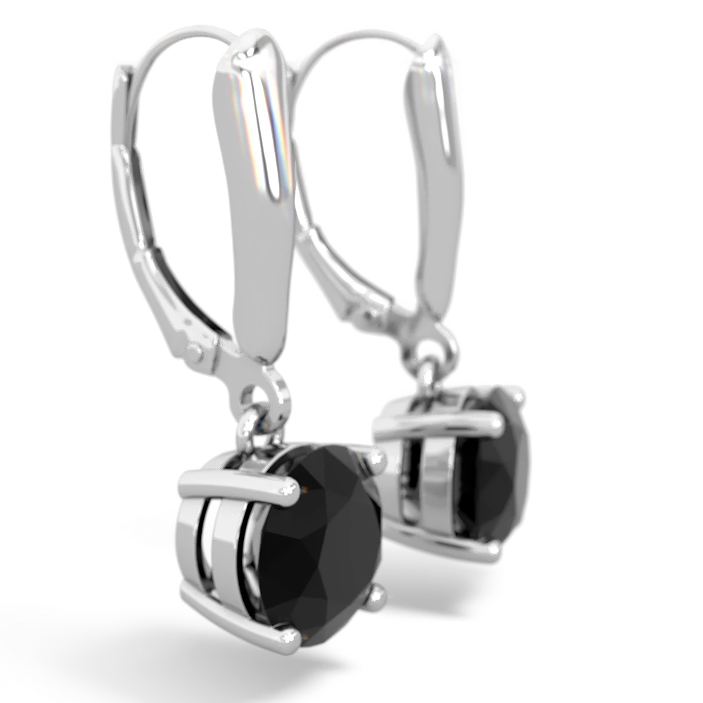 Onyx 8Mm  Round Lever Back 14K White Gold earrings E2788