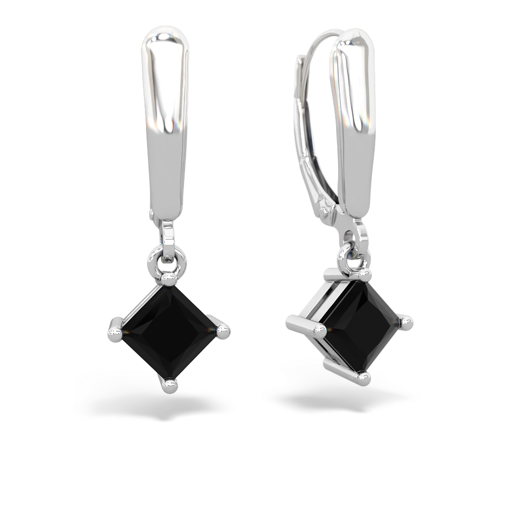 Onyx 6Mm Princess Lever Back 14K White Gold earrings E2789