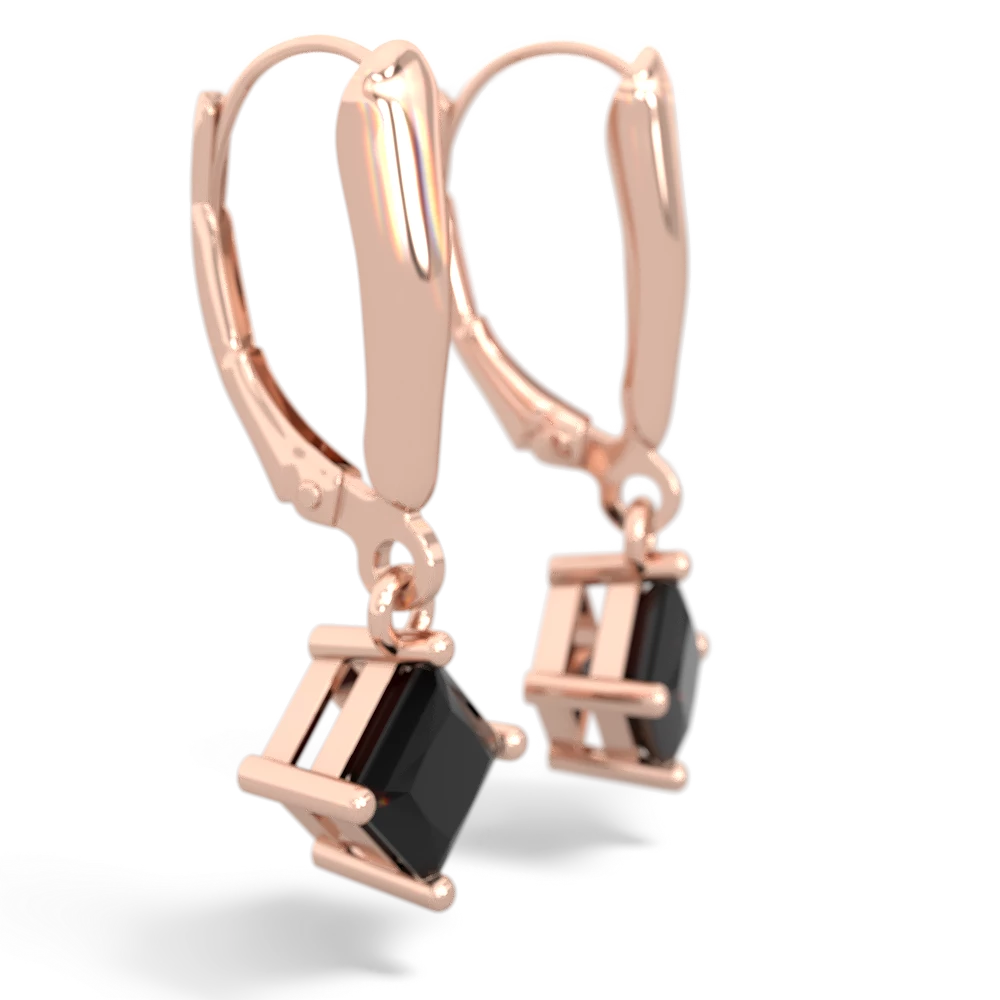Onyx 6Mm Princess Lever Back 14K Rose Gold earrings E2789