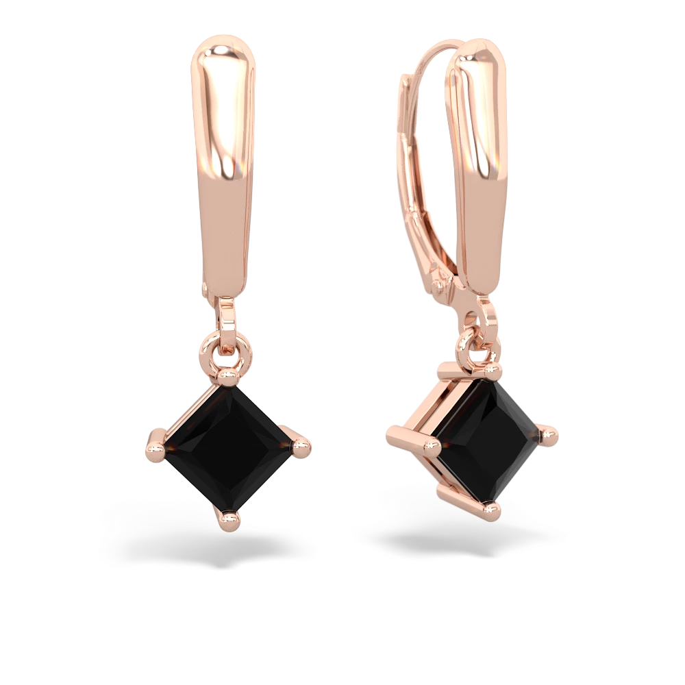 Onyx 6Mm Princess Lever Back 14K Rose Gold earrings E2789