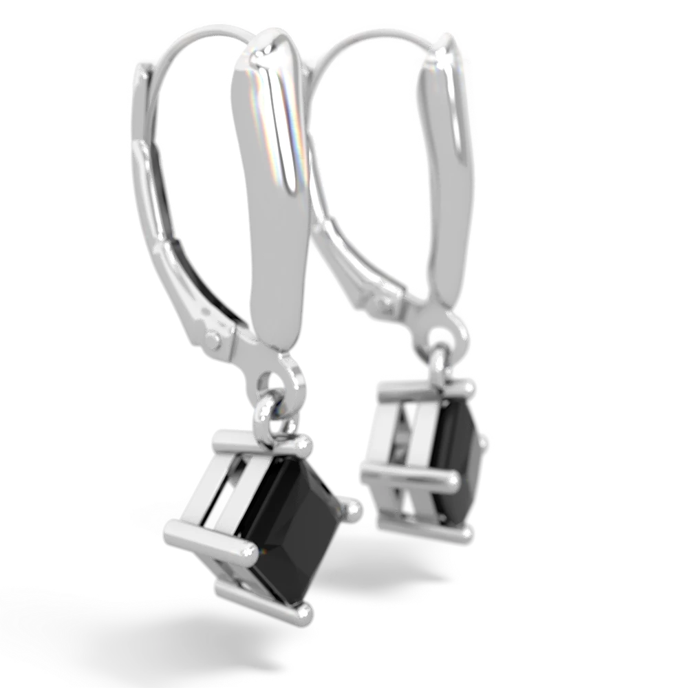 Onyx 6Mm Princess Lever Back 14K White Gold earrings E2789