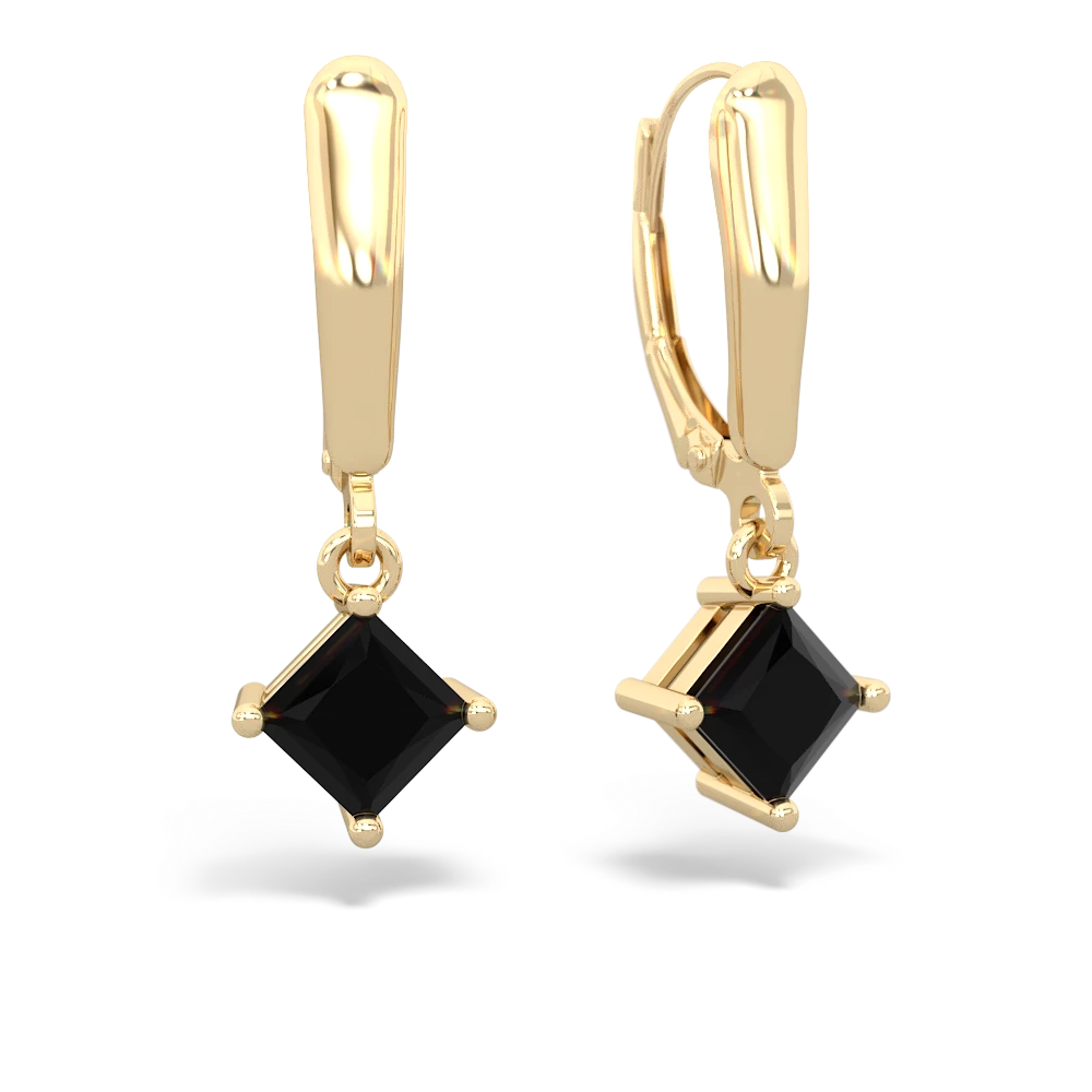 Onyx 6Mm Princess Lever Back 14K Yellow Gold earrings E2789