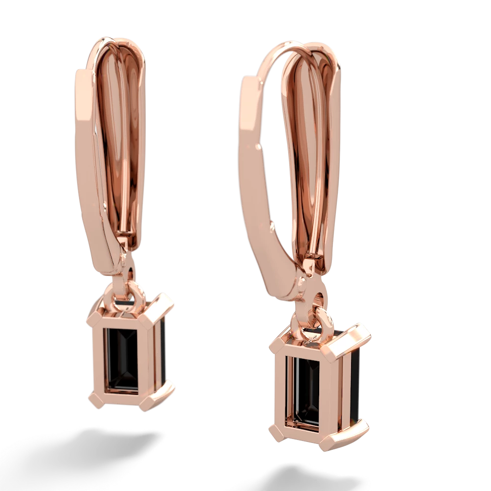 Onyx 6X4mm Emerald-Cut Lever Back 14K Rose Gold earrings E2855