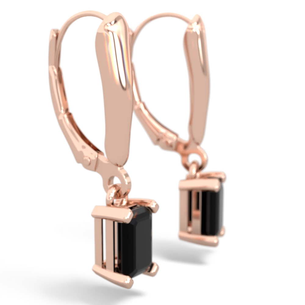 Onyx 6X4mm Emerald-Cut Lever Back 14K Rose Gold earrings E2855