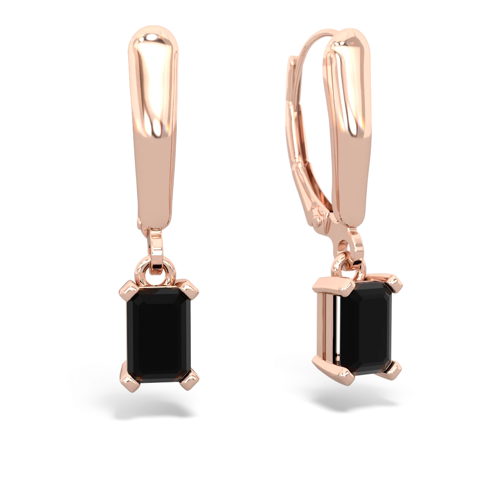 Onyx 6X4mm Emerald-Cut Lever Back 14K Rose Gold earrings E2855