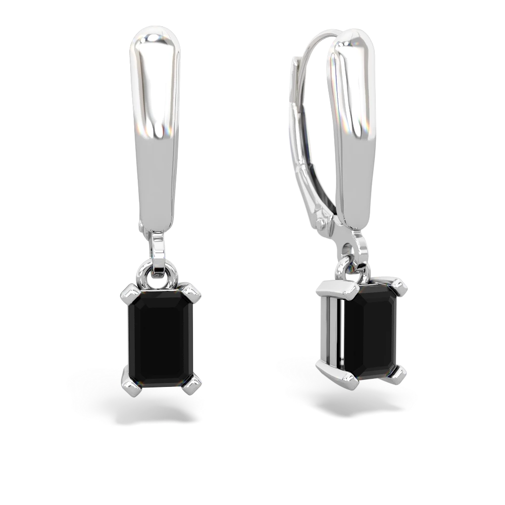 Onyx 6X4mm Emerald-Cut Lever Back 14K White Gold earrings E2855